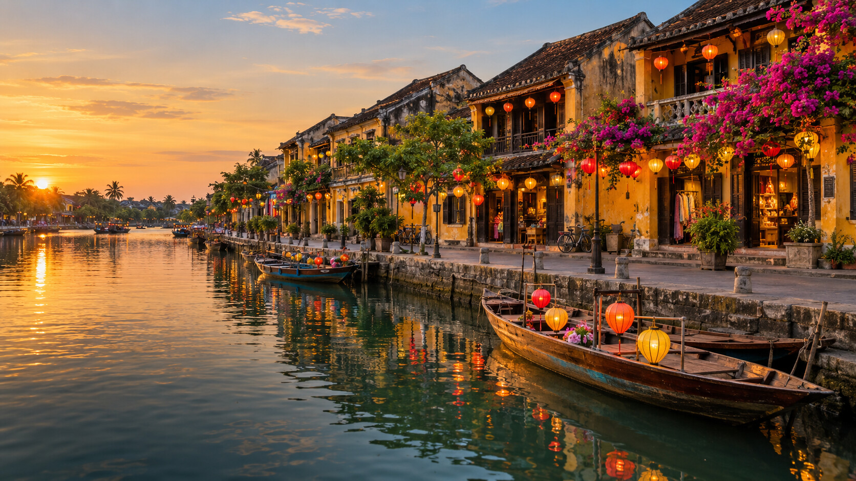 Hoi An riverfront in warm daylight