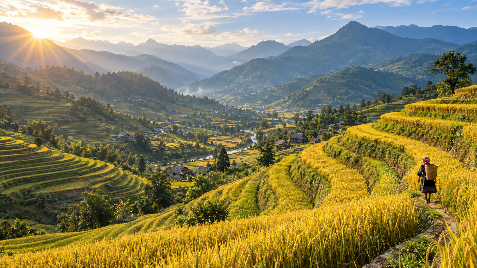 Golden rice terraces near Sapa